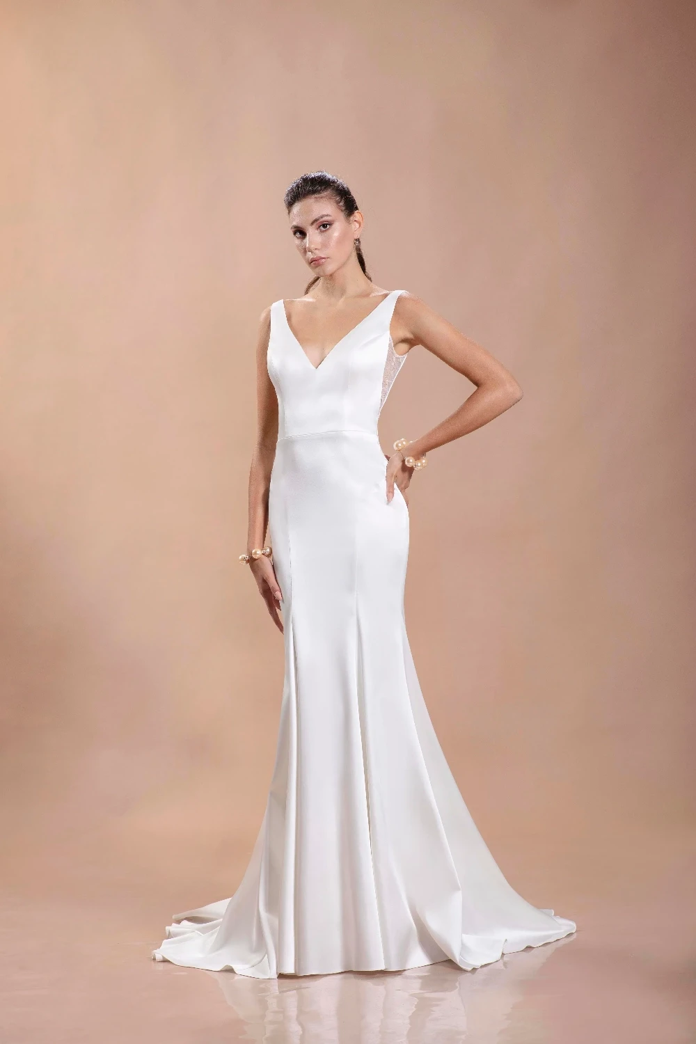 V-Neck Tank Strap Satin Trumpet Wedding Dress