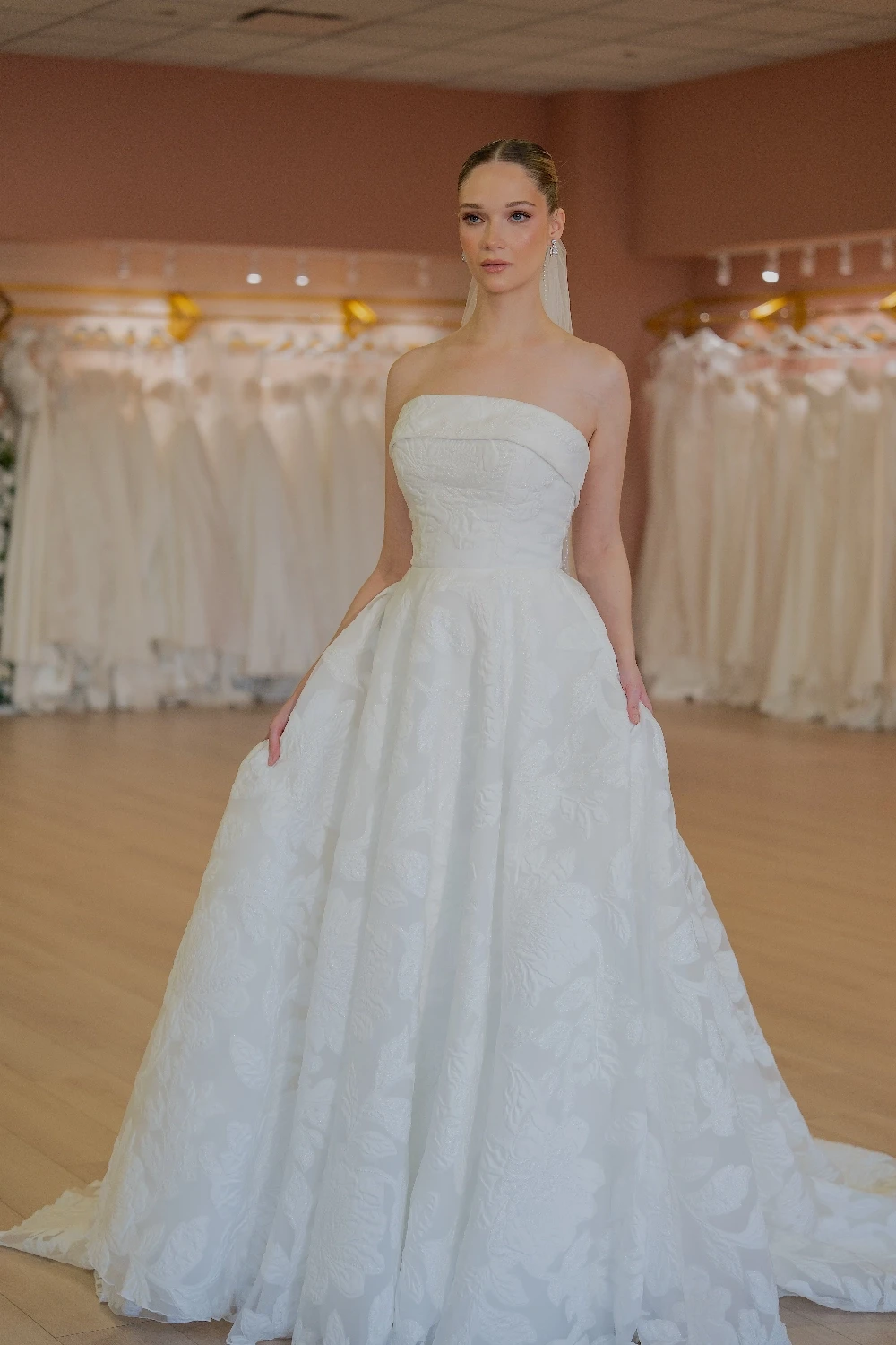 Jacquard Ballgown With Classic Foldover Neckline