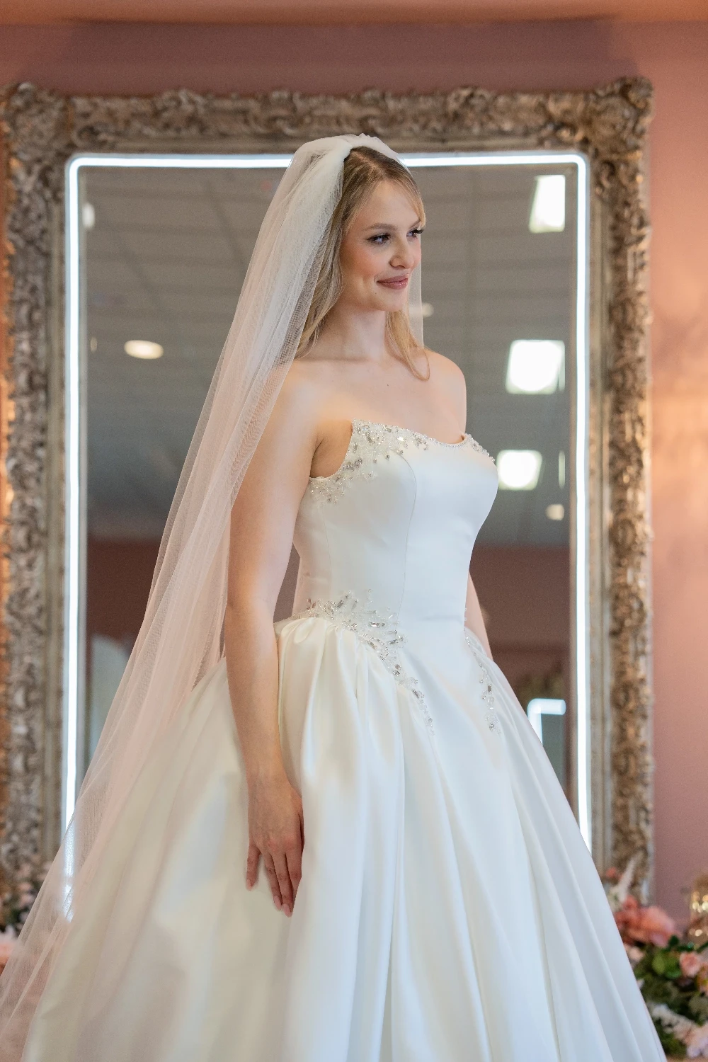 Jana Ann Couture 26207 beaded satin ballgown with veil.